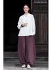 Spring Cotton Linen Women's Retro Handmade Wrapped Button Zen Tea Shirt