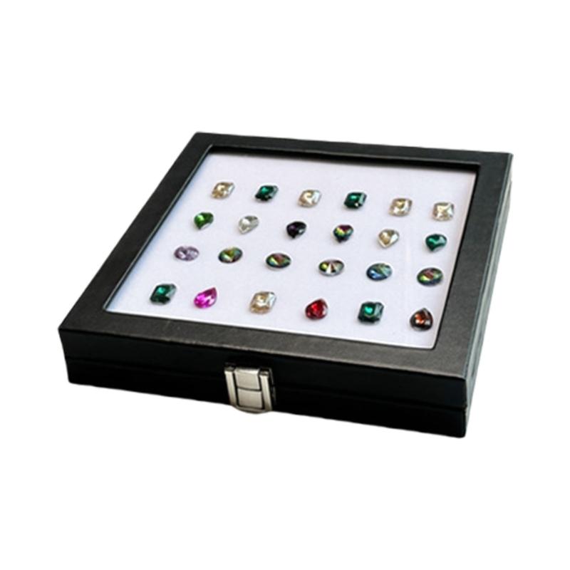 Practical Glass Top Jewelry Display Case Organizers Display Holders for Gemstones and Crystal Storage with Sponge Lining