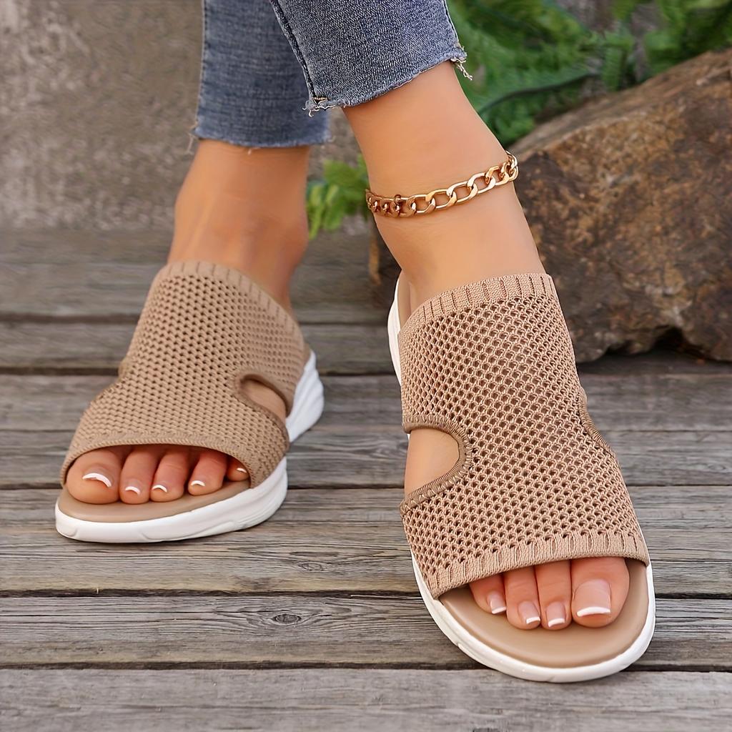 Women's Lightweight Breathable Knit Wedge Sandals Summer Slip-On Thick Sole Open Toe Casual Shoes