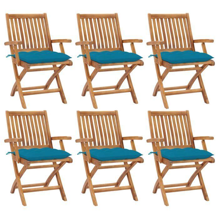 Exclusive House - Folding Garden Chairs with Cushions Set of 6 Teak Wood