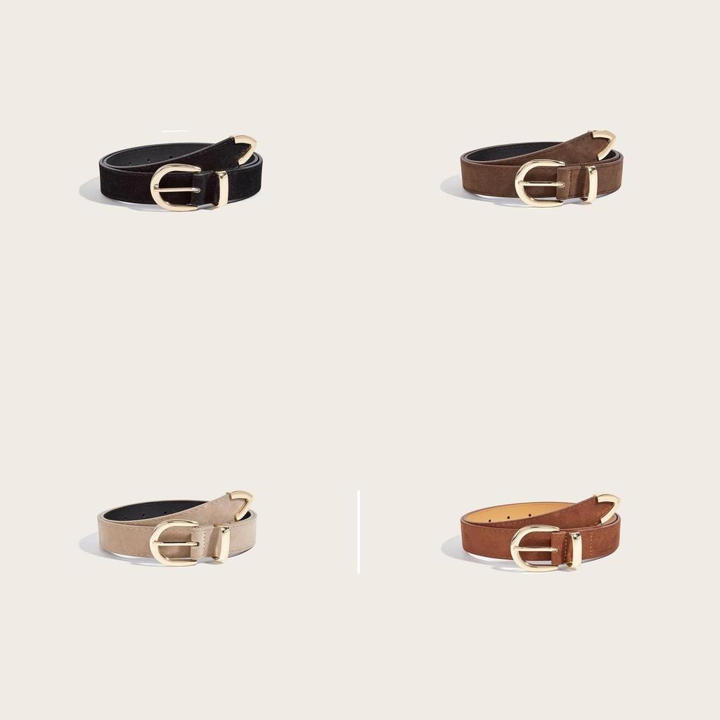 Color Solid Retro Simple Designer Pu Leather Belt Alloy Buckle Commuter Style