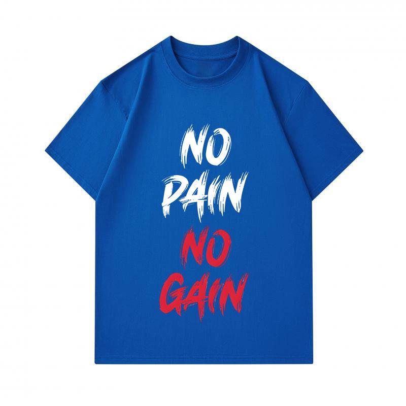 Men's 100% Cotton Crew Neck Short Sleeve T-Shirt, Casual NO PAIN NO GAIN Motivational Printed Breathable Soft Daily Workout Tee Top for Fitness Enthus