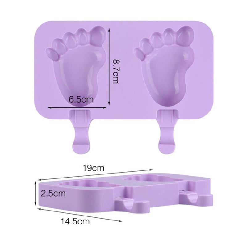 Silicone Ice Cream Mold with Lid Footprint Jelly Ice Ball Maker Baby DIY Food Supplement Tool Popsicle Stick Kitchen