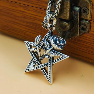 S925 Sterling Silver European and American Trend Rose Five-pointed Star Pendant Hip-hop Female Retro Trendy Niche Design Fashion