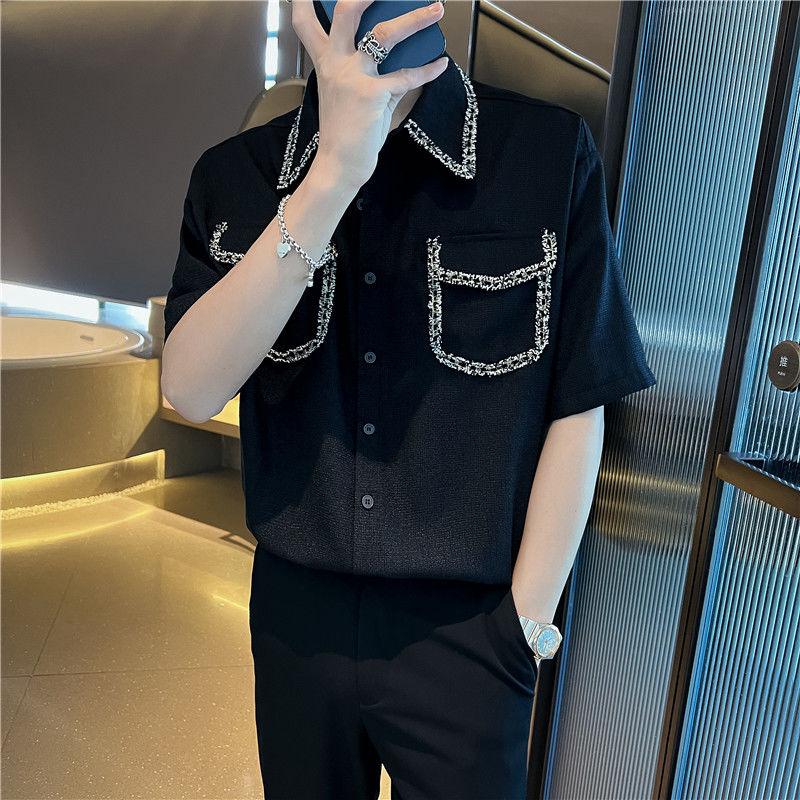 2025 New Internet Celebrity Trendy Short-sleeved Shirt for Men's Summer New Shirt Trendy Versatile Loose Mid-sleeved Top