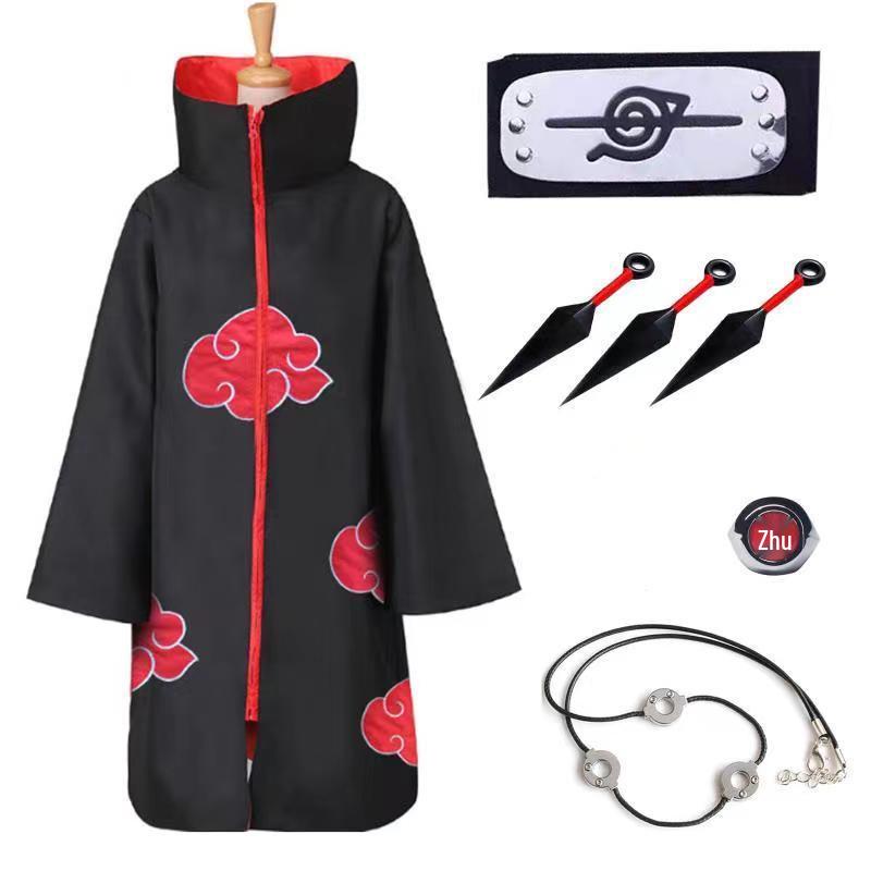Set pláště Akatsuki s červenými mraky: Obsahuje plášť Naruto, prsten, doplňky čelenky - Ideální pro halloweenský kostým