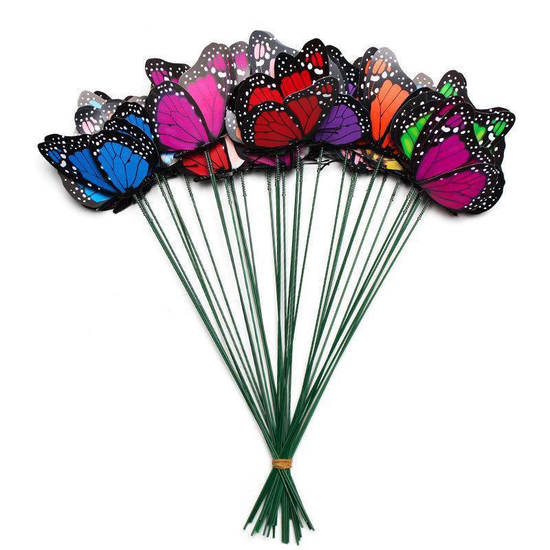Lot de 20 papillons artificiels 3D imperméables pour jardin, mariage, cour, pots de fleurs d'extérieur, décoration
