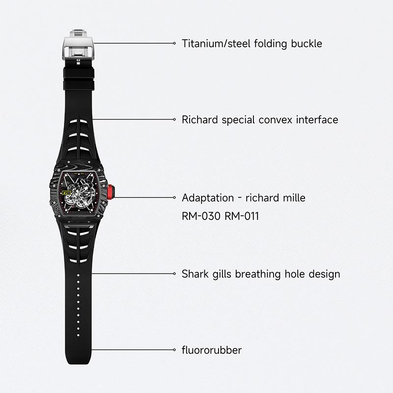 Steel head FKM Rubber Watchband For Richard Miller RM055 RM030 RM35-01 RM35-02 RM35-03 Watch Strap Soft Fluororubber accessories