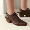 Pantofi Oxfords Brogue pentru Femei cu Șireturi, Vârf Pătrat, Toc Bloc Platformă, Piele Lustruită Britanică, Casual