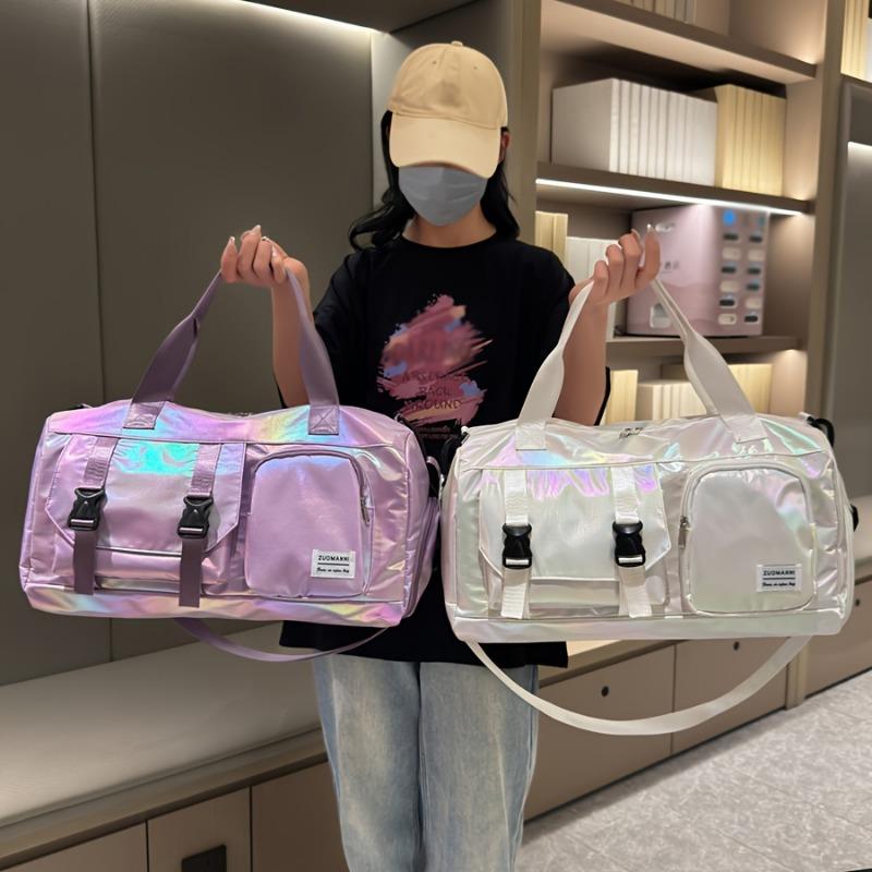 Large Capacity Women'S Nylon Travel Duffel Bag Dazzling Colorful Sports Fitness Bag Very Suitable for Outdoor Sports Travel  Fitness Yoga