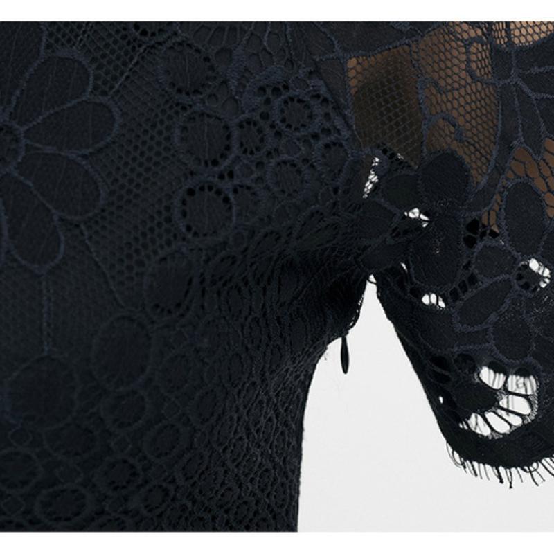 Nadměrná velikost Nová móda Letní černé šaty Dámské Sexy krajkové společenské šaty s výstřihem do V Elegantní šaty s krátkým rukávem Dámské