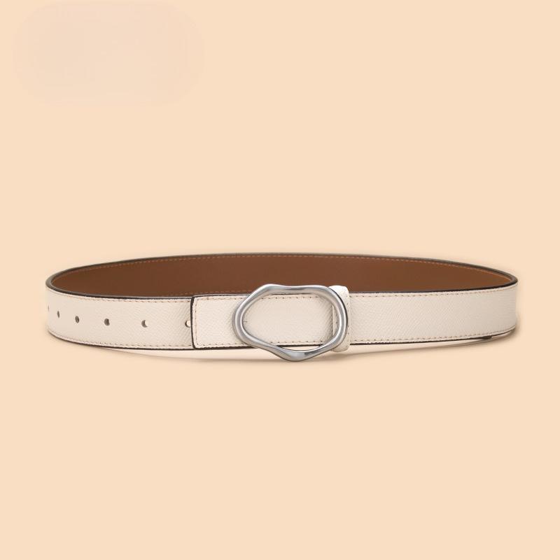 Women's Genuine Leather Belt Women's Cowhide Belt Girls Round Buckle Decoration Versatile Casual Jeans Women's Belt