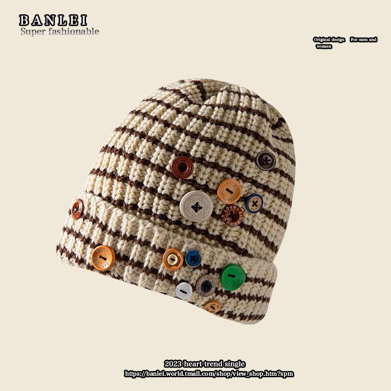 

Vintage Knitted Inspired Cap For Adults Casual Ear Protection Autumn Winter Hat хаки