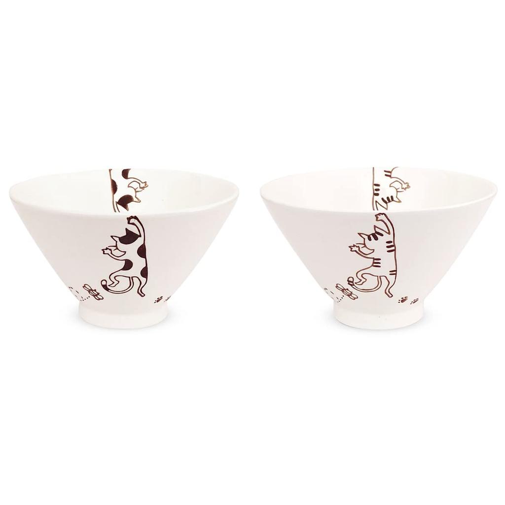 Pair of Tea Bowls Tiger by Hasami Ware Studio Made In Japan J-kitchens Cat-Shaped (Mike Design) Sho,