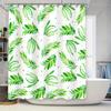 Green Leaf Shower Curtain Waterproof Fabric Bath Decorative Liner for Home Bathroom Decoration White Green Leaves Pattern Availa