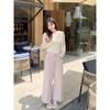Yuzi Wide-Leg Jeans Plus-Size Women's American Retro Style High-Waisted Slimming Pink Cropped Pants for Spring and Autumn