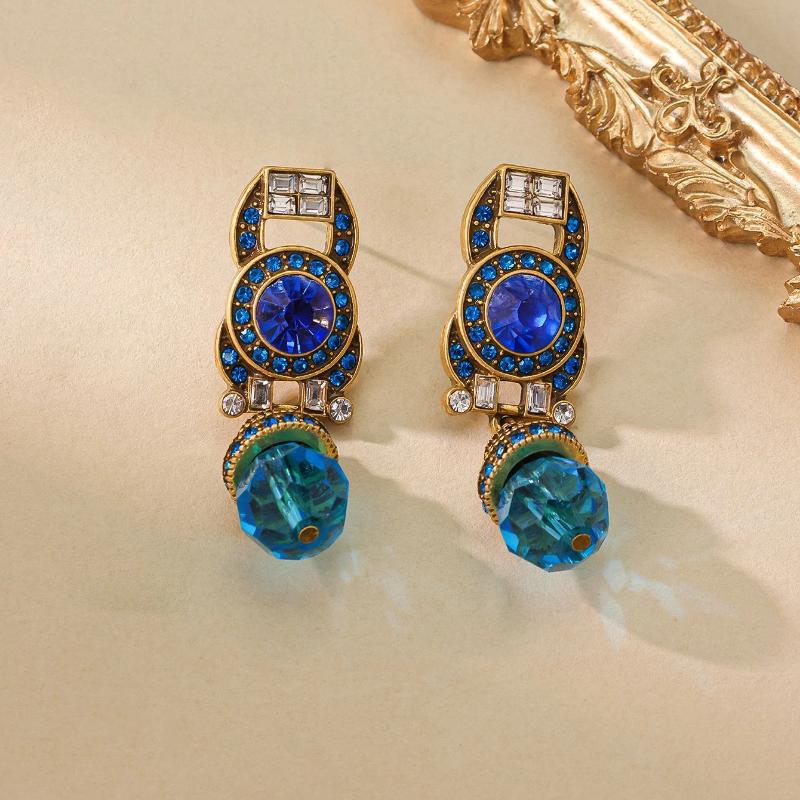 Vintage Floral And Bird Pattern Earrings Retro Palace Style Light Luxury Artistic Diamond-Studded Elegant Jewelry Gift