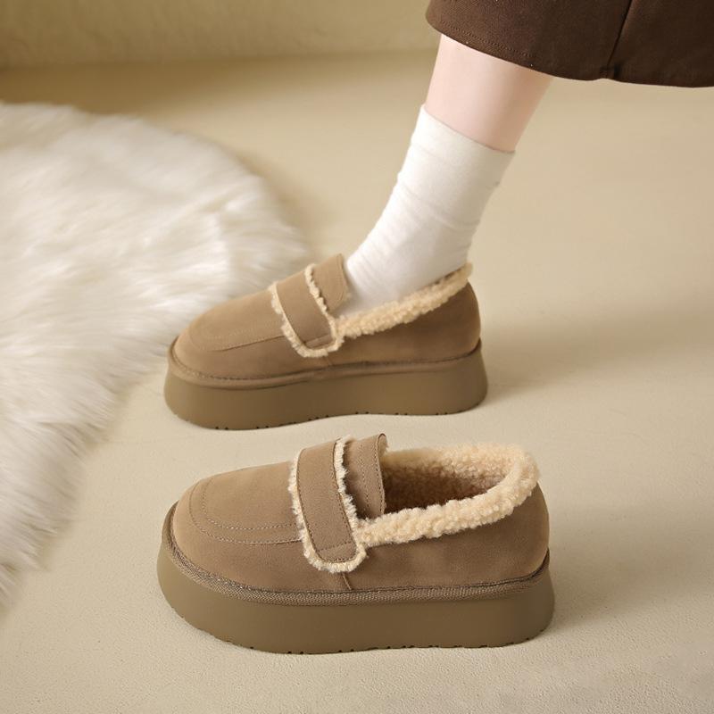 

Зимние ботинки на платформе женские 2024 года, новые туфли Mao Mao Boken, бархатные мокасины, хлопковые туфли в стиле ретро, увеличивающие рост, хлебные туфли 35 хаки