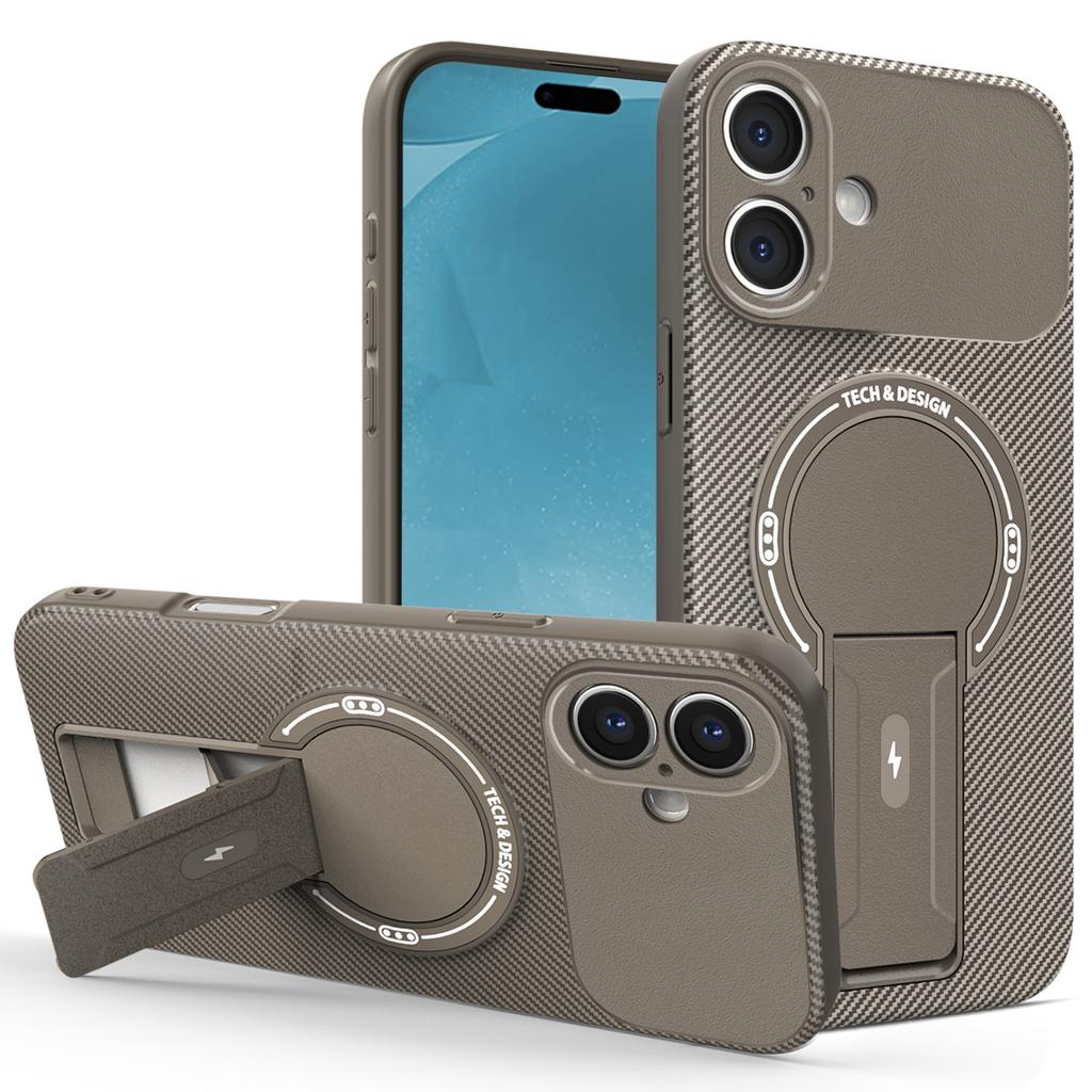 For iPhone 17 Case with Kickstand Carbon Fiber Texture PC+TPU Phone Cover