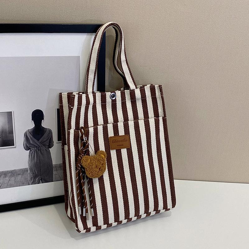 Commuter Large Capacity Leisure 2025 New Personalized Popular Striped Canvas Fashion Crossbody Portable Shoulder Tote Bag