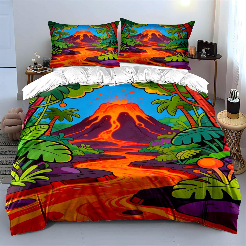 Volcano with Tropical Plants. Bedding Sets Duvet Cover Sets Duvet Covers Pillowcases(1 * Duvet Cover 2 * Pillowcases Without Duvet Insert)