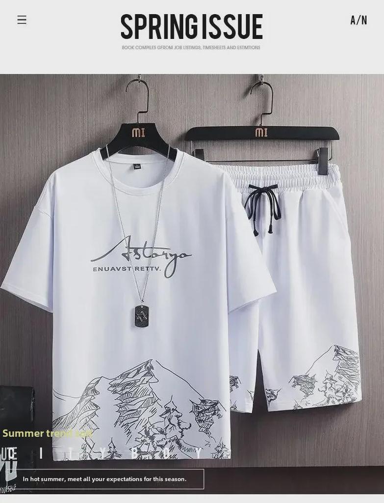 Men's 2024 Trendy Summer Sports Set: Youth Shorts & Korean Style T-Shirt