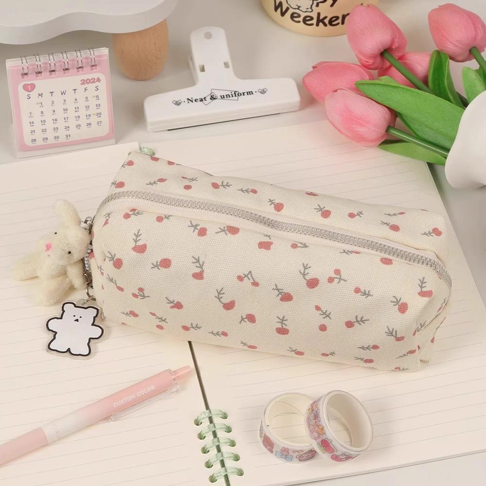 Floral Pencil Case for Female Students: Large Capacity, Sweet & Lovely Cosmetic Storage Bag