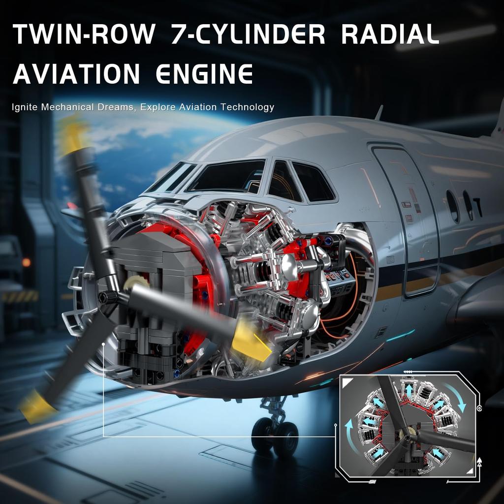Mould King 10211 Aircraft Engine Building Blocks Set, 1147+ Pieces, Technic-Style Engine Model, STEM Learning Toy for Adults and Kids, Building Kit,