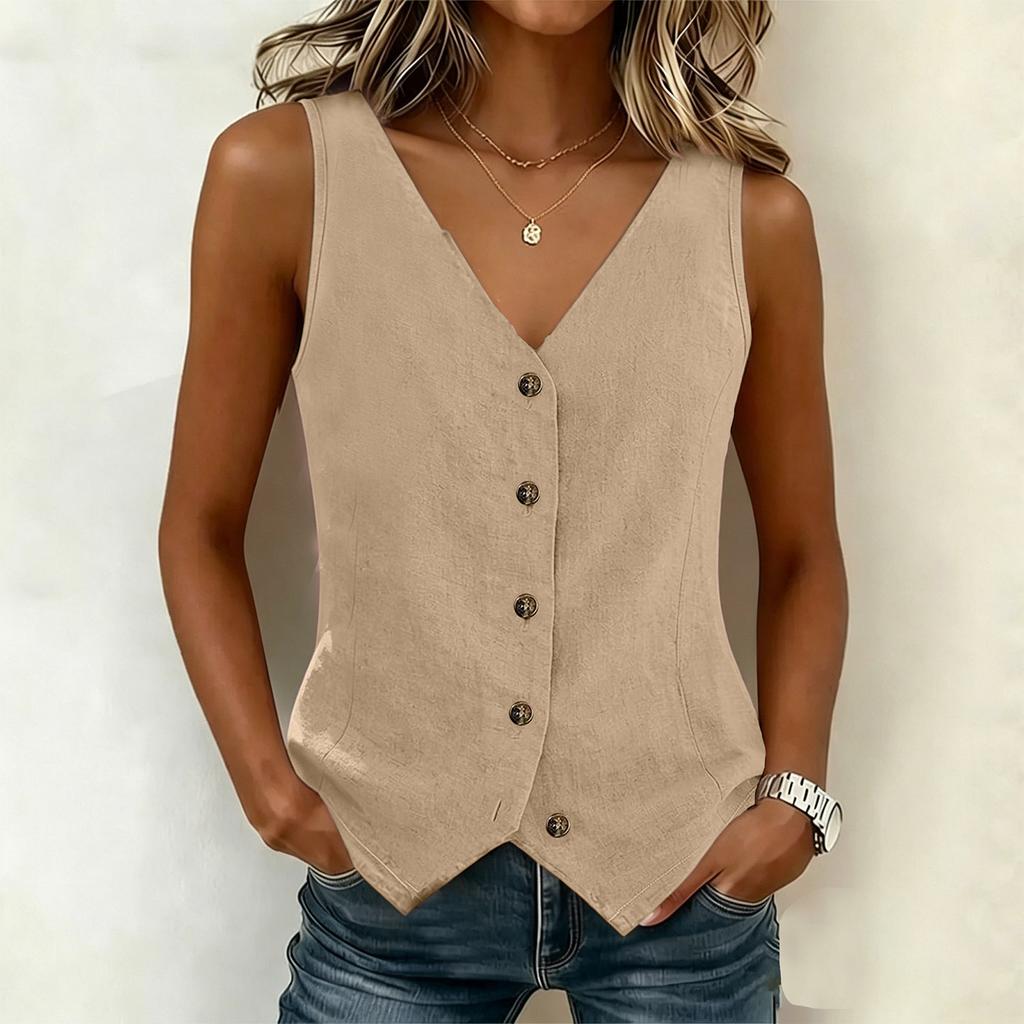 Women’s Fashion Sleeveless Vest Top Button Down Fitted Casual Lightweight Blouse for Daily Wear Office and Travel