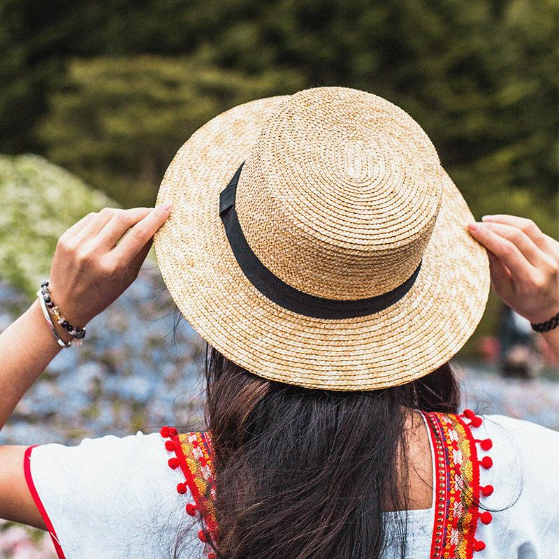 Spring/Summer Straw French Straw Hat Dome Flat Top Square Ribbon Women'S Straw Country Hat