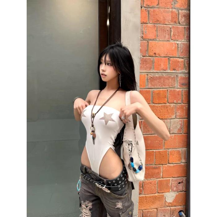 European-American Leopard Print Strapless Jumpsuit - Trendy 2025 Street Style Top and Sexy Layered Inner Wear Small белый