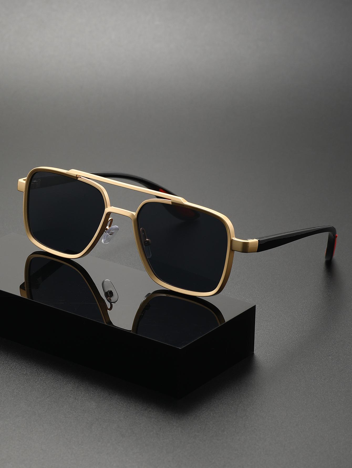 1PCS Retro Double-Bridge Pilot Sunglasses Cool Trendy Decorative Sun Shades Outdoor Sunscreen Glasses High-End Feel
