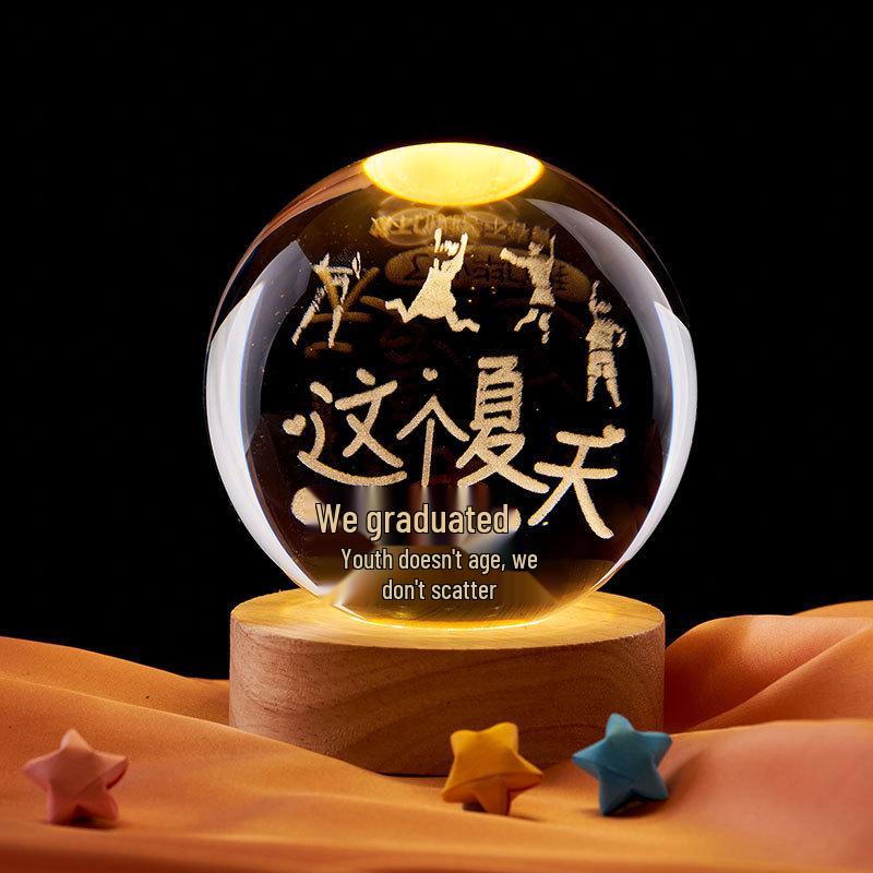 3D Laser Engraved Crystal Ball Night Light - Summer Charging Base