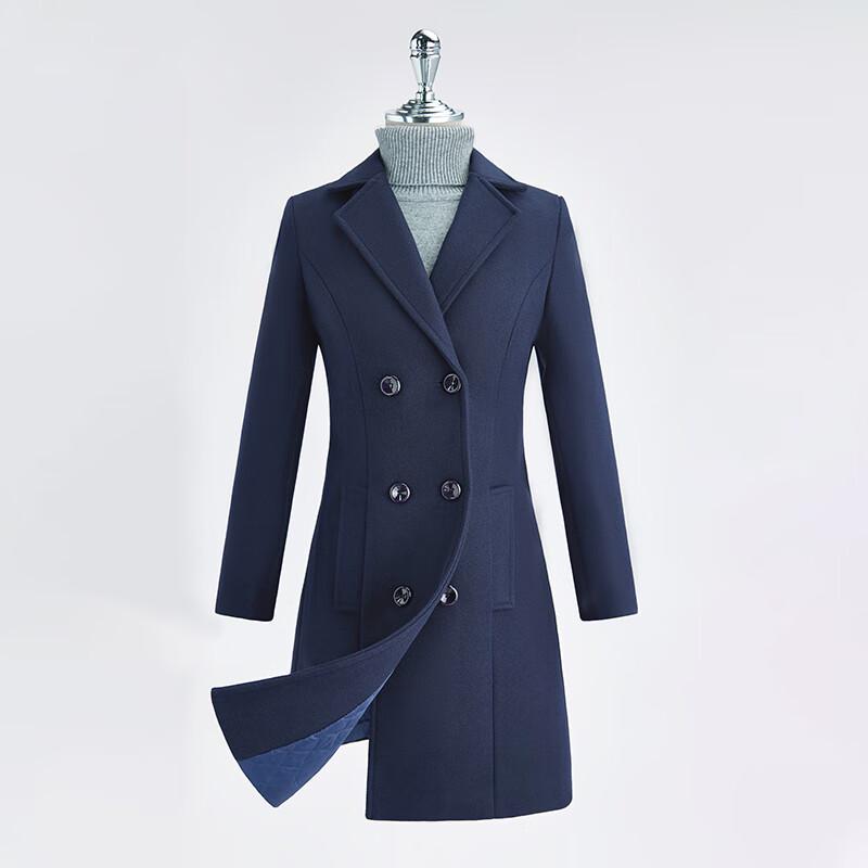 Women's Double-Breasted Wool Blend Mid-Length Coat