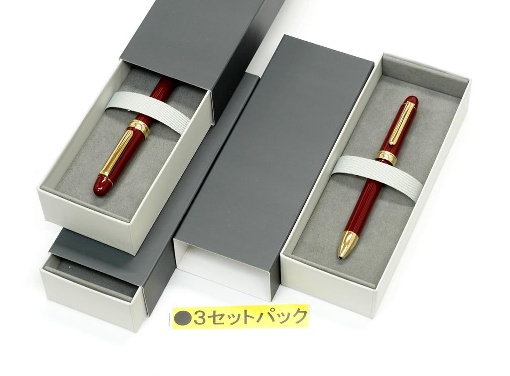 Retractable Ballpoint Pens with Plastic Barrels and Brass Parts Premium 3-Pack Japanese-Made Two-Color (No. 600), Red, Boxed, K7-2C600BP-3-R