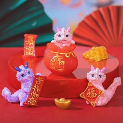 Mini Dragon Ornament Bright Colors Cute Dragon Figurine Resin Ornament  New Year Decorations
