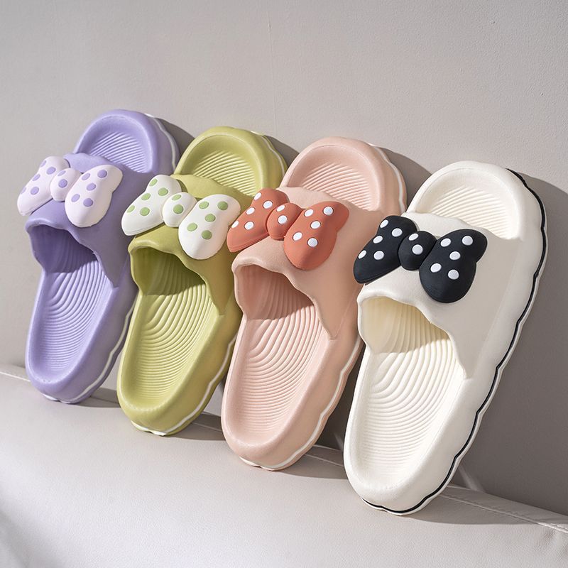 Women's Fashion Thick Soled Slippers 2024 Summer New Soft Bottom Bathroom Anti-Slip Wear-resisting Butterfly Knot Beach Shoes