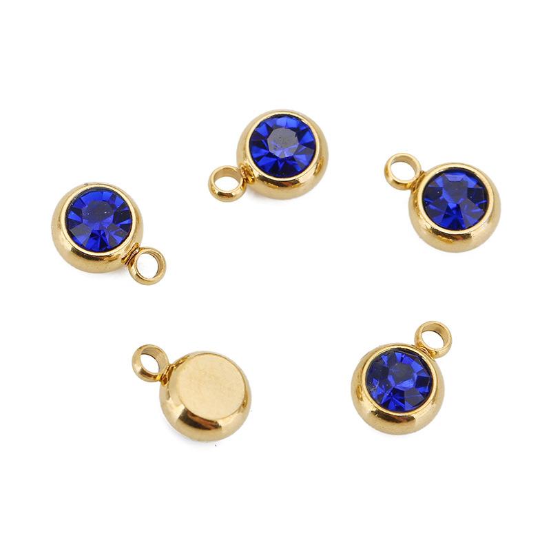 Stainless Steel Birthstone Lucky Stone Birthstone Pendant Diamond Flat Mouth Welding Ring DIY Necklace Bracelet Accessories