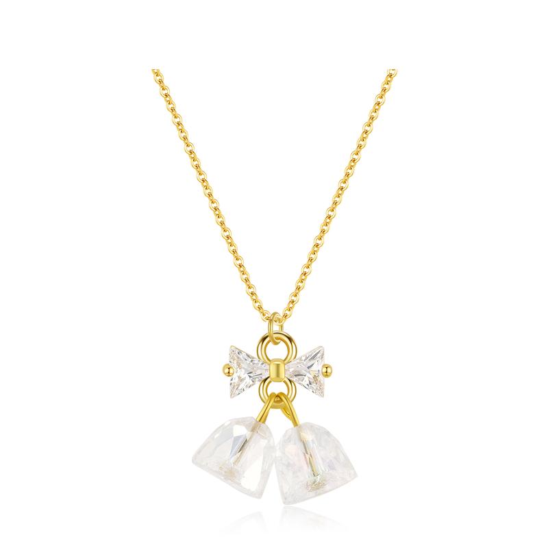 Barbie necklace Forest style fairy bow bell pendant, classic and elegant lucky clavicle chain, ins style simple flashing versatile TX2308095A золотой