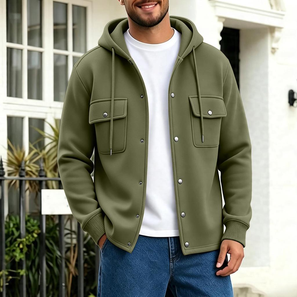 Men's Button Hoodie with Pockets Long Sleeve Casual Fashion