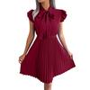 Women's Pleated Dress with Tie Waist for Spring and Summer - Elegant
