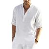 Camicia da Uomo Casual a Maniche Corte in Lino Estiva Leggera Traspirante Colletto alla Coreana Magliette da Spiaggia Hippie Vestibilità Ampia Lavoro Pullover