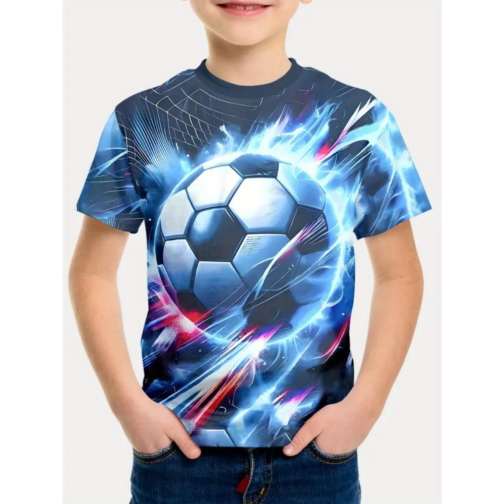Men's T-shirt football print summer children's short sleeved T-shirt casual pullover sports boys' top outdoor breathable children's clothing