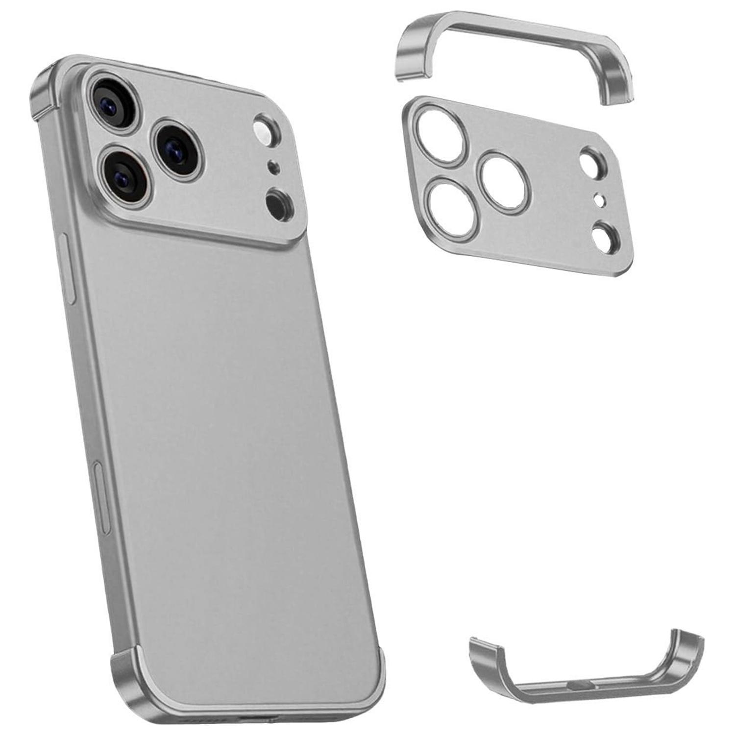 For iPhone 17 Pro Frameless Case Titanium Alloy Phone Corner Pad Bumper Cover with Camera Lens Protector