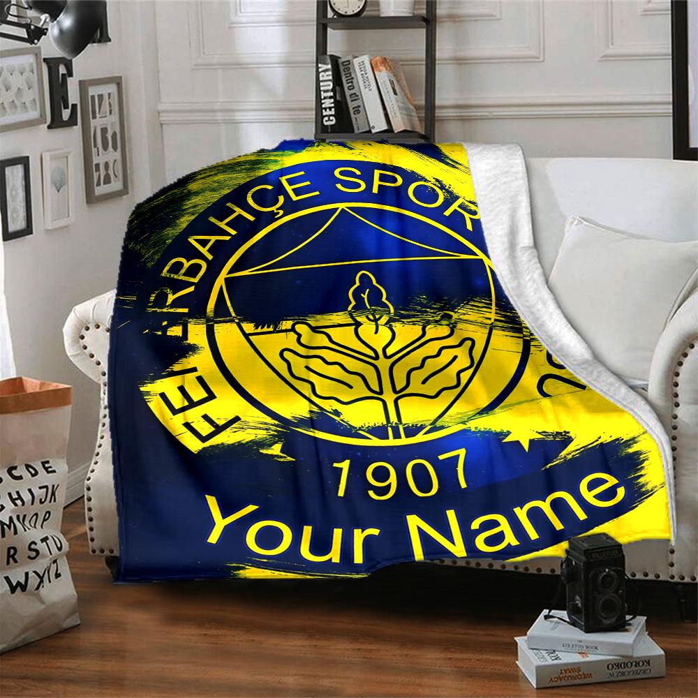 1pc Fenerbahçe Spor Kulübü Blanket with Custom Name, Gift, for Men and Women, Soft Blanket, Good for Sofa Bed Couch Travel, Lightweight Flannel Blanke