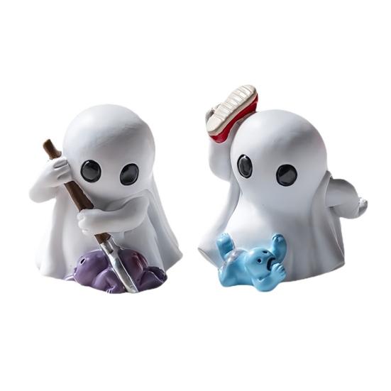 1/2 ks Halloweenská figurka ducha Mini kreslená soška ducha PVC socha Miniaturní ozdoba ducha Domácí kancelář Stolní dekorace