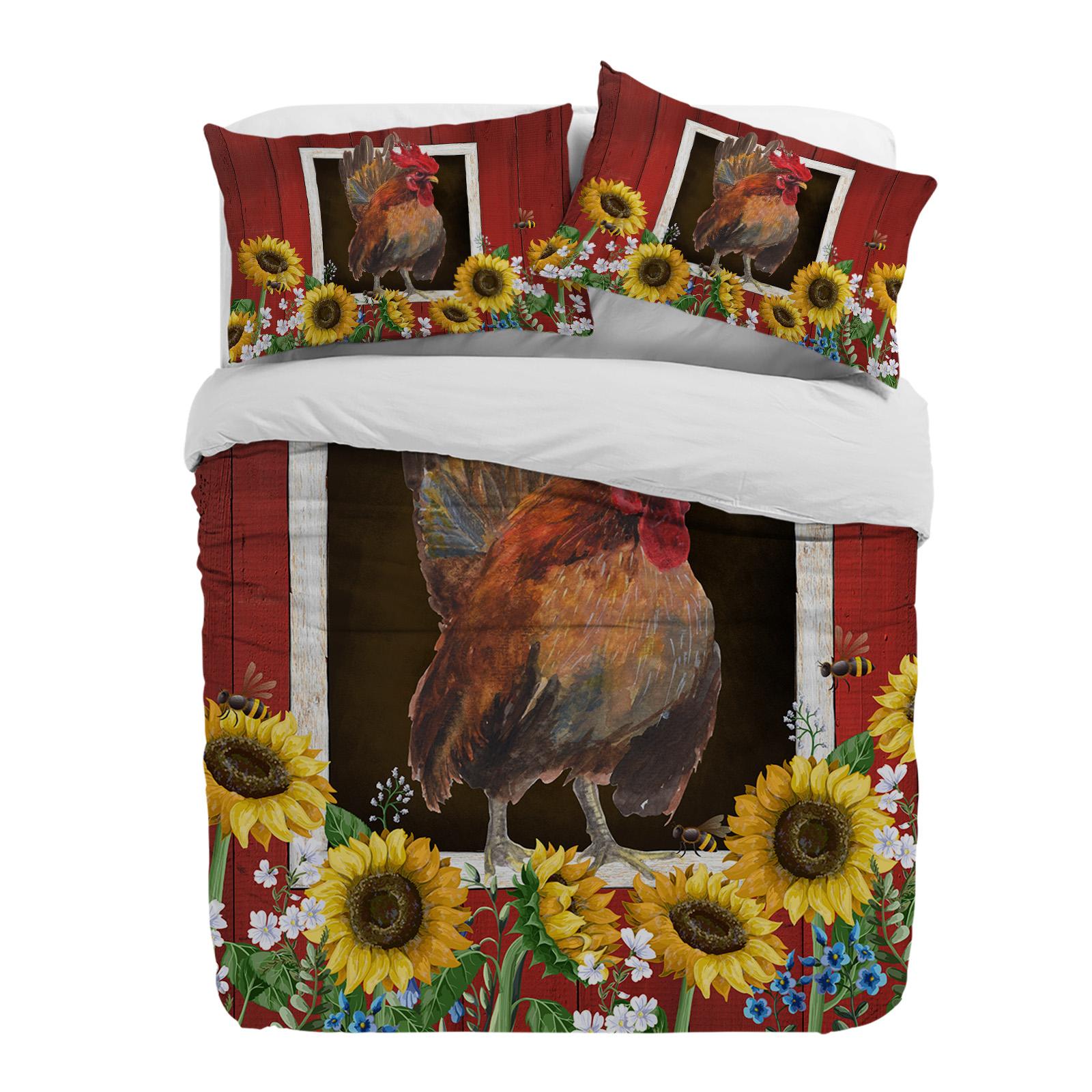 

Farm Barn Chicken Sunflower Duvet Cover With Pillow Case Custom 3pcs Bedding Set Quilt Cover Double Bed Home Textile EU single(135x200cm)