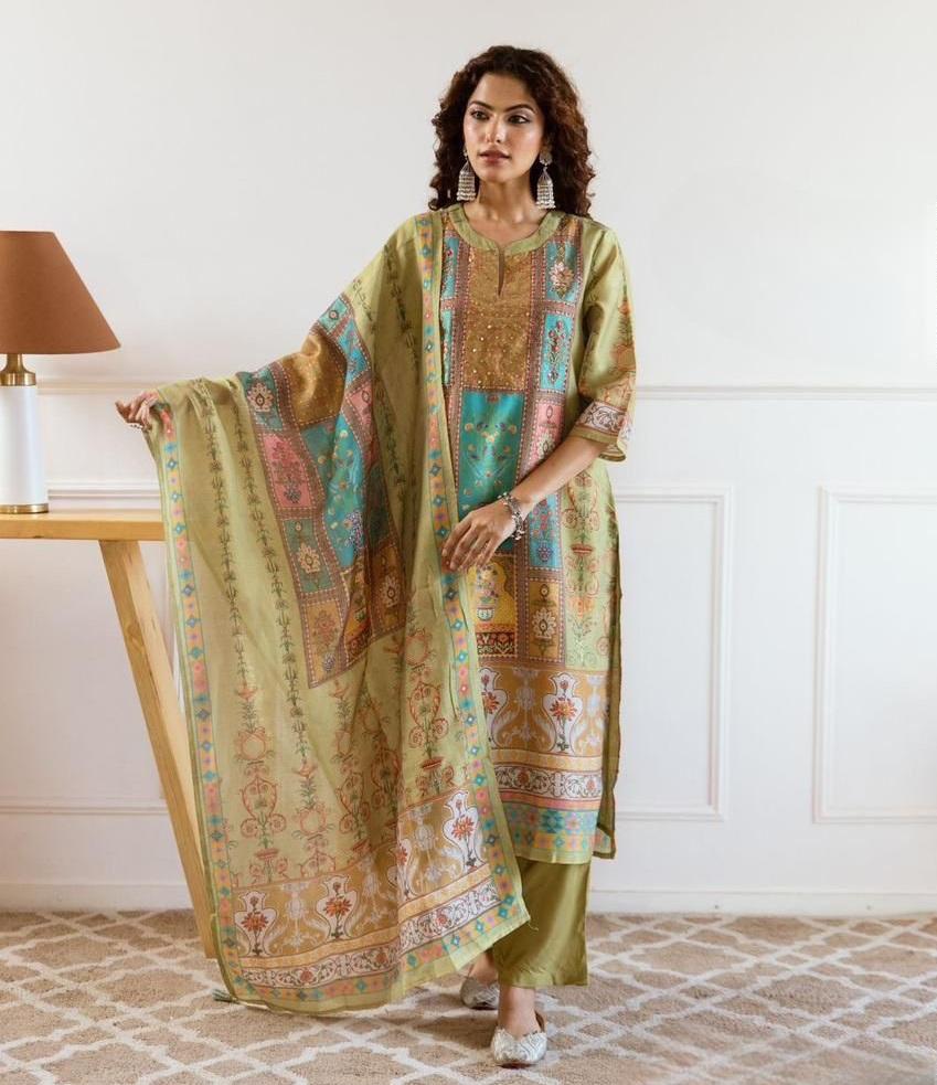 Women Indian Pakistani Designer Kurta Pant Dupatta Set Bollywood Top Tunic Kurti Salwar Kameez