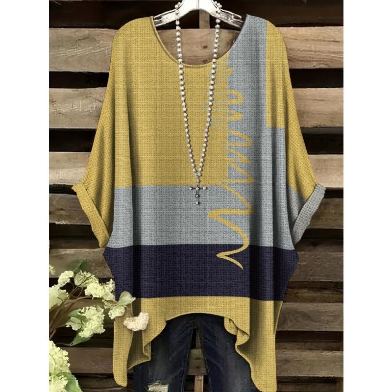 Women's T-Shirt Elegant Bohemian Vacation Colorful Rendering Graphic Print Fashion Versatile Round Neck Women's Summer Clothes