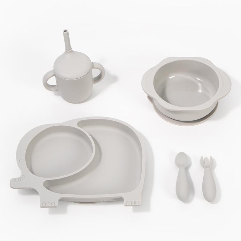 Ensemble de vaisselle pour bébé: Assiette Compartimentée en Silicone, Bavoir, Cuillère, Fourchette, Bol et Ventouse